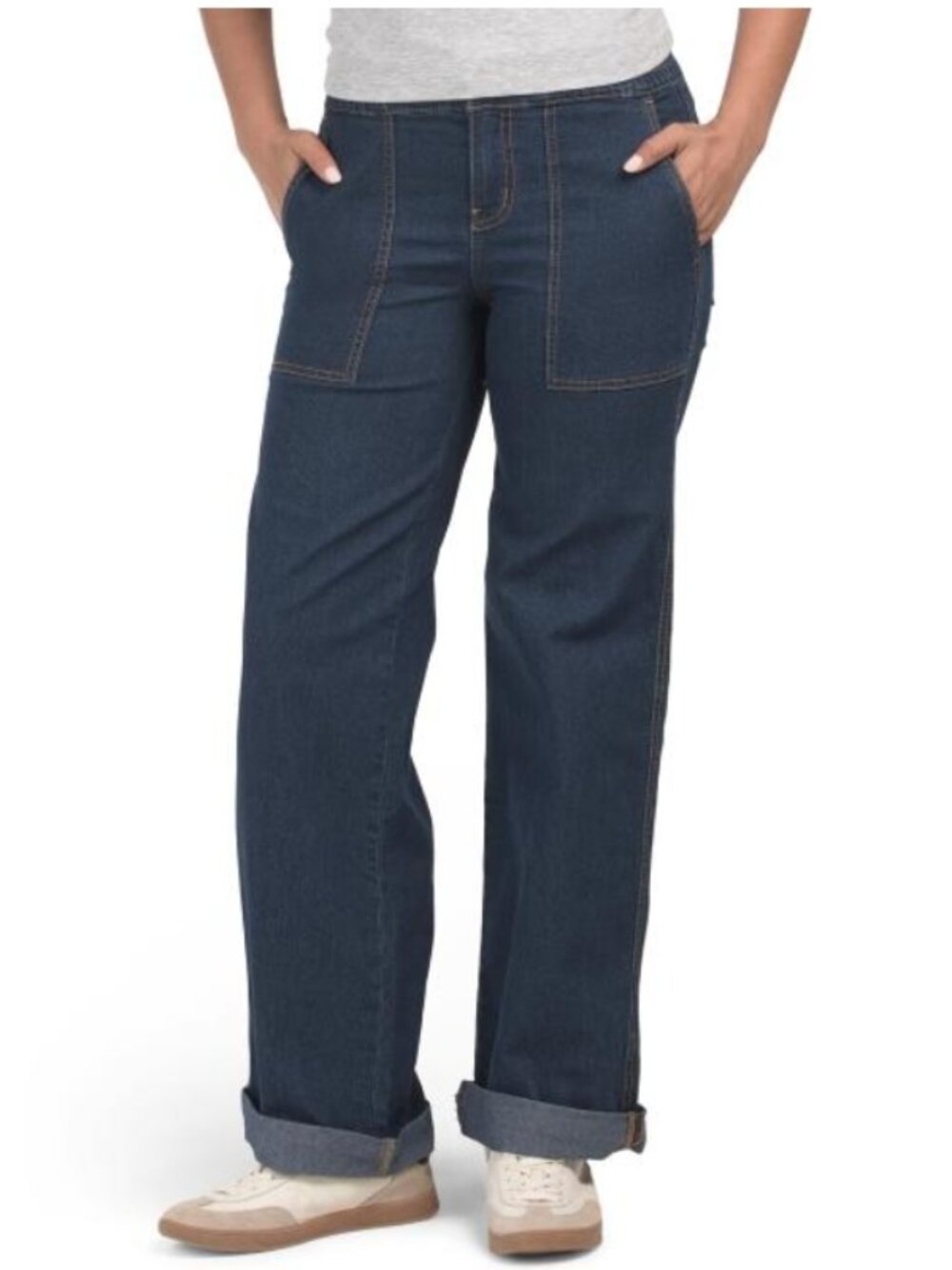 NWT 1822 DENIM High Rise Wide Leg Jeans with Elastic Waist and Rolled Cuffs